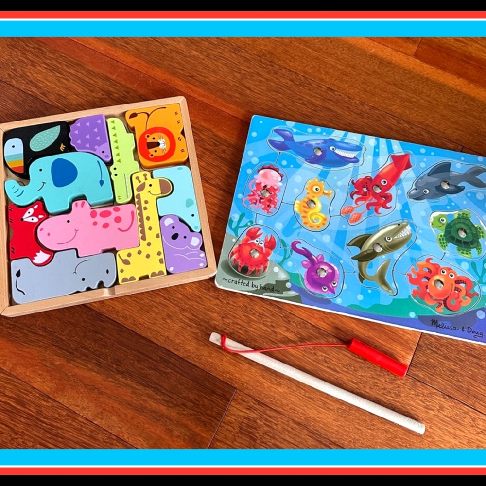 Melissa&Doug Sea Life Magnetic Puzzle & Fat Brain Animal Shape Puzzle Bundle